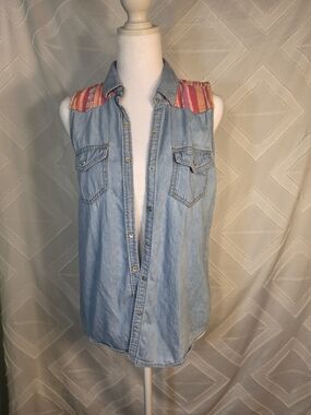 Mudd Pink and Blue Striped Sleeveless Top Western Country Concert Festival